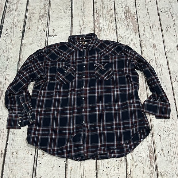 Ely Cattleman Western Pearl Snap Flannel Cowboy Heavyweight Button Down Shirt - Picture 1 of 5